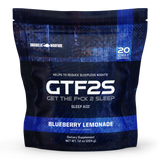 GTF2S sleep aid supplement package with blueberry lemonade flavor on a white background