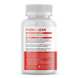 Phena-Lean supplement bottle with red label on a white background