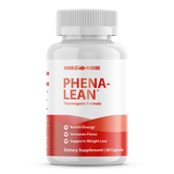 Phena-Lean dietary supplement bottle with red and white label on a white background