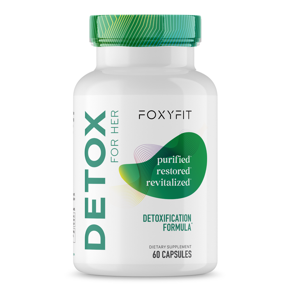 Foxyfit Detox for Her supplement bottle on a white background