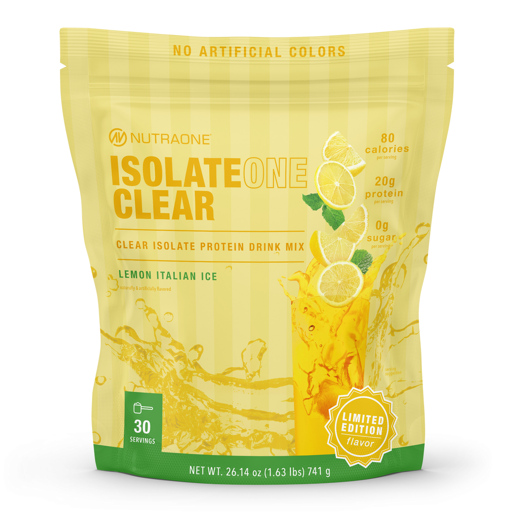 NutraOne IsolateOne Clear Lemon Italian Ice front

